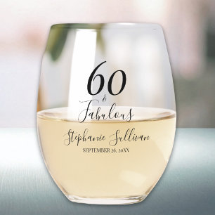 Sixty And Fabulous Birthday Party Stemless Wine Glass