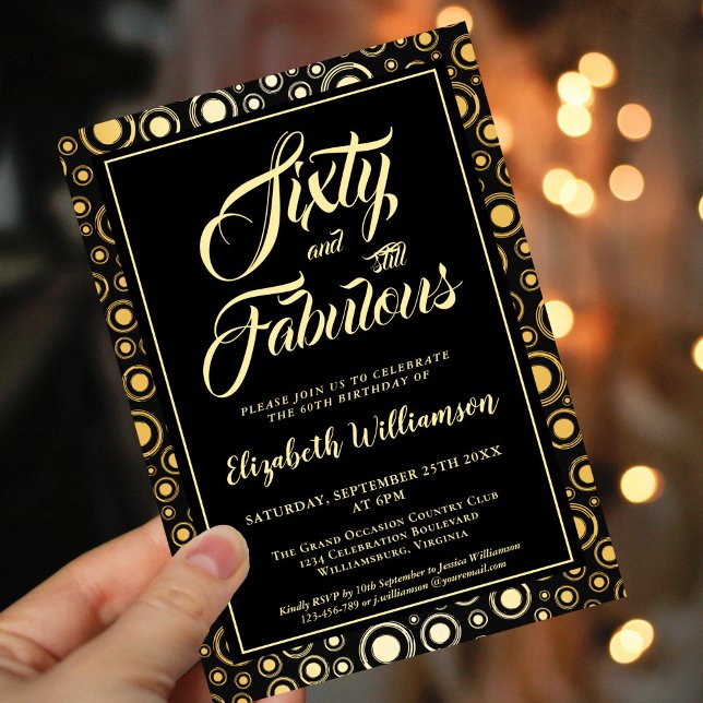Sixty And Fabulous Black Gold 60th Birthday Party Invitation (Creator Uploaded)