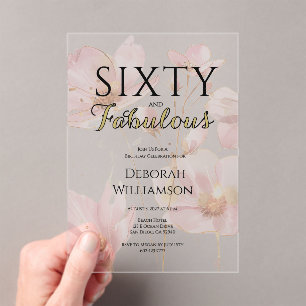 Sixty and Fabulous Black Pink 60th Birthday Party Acrylic Invitations