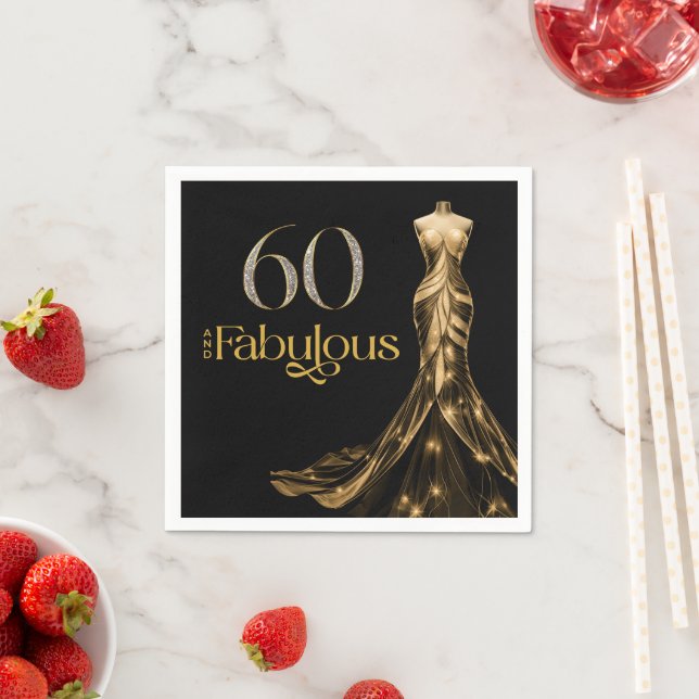 Sixty and Fabulous Gold Dress Black 60th Birthday Napkin (Insitu)
