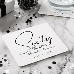 Sixty and Fabulous Name Date 60th Birthday Party Square Paper Coaster