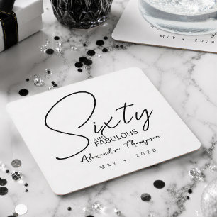 Sixty and Fabulous Name Date 60th Birthday Party Square Paper Coaster