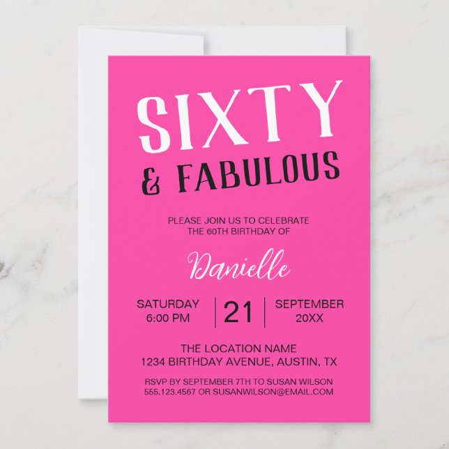 Sixty and Fabulous Pink 60th Birthday Invitation (Front)