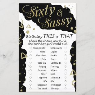 Sixty and Sassy Birthday this or that game