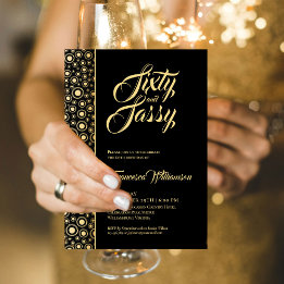 Sixty And Sassy Elegant Gold Black Birthday Party Invitation
