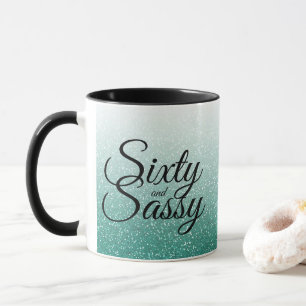 Sixty and Sassy Green Glitter Ombre 60th Birthday Mug