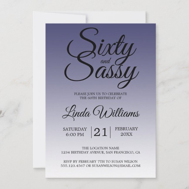 Sixty and Sassy Navy Blue 60th Birthday Invitation (Front)