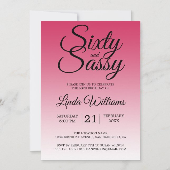 Sixty and Sassy Raspberry 60th Birthday Invitation (Front)