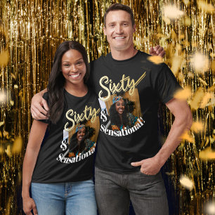 Sixty and sensational, 60th birthday gold script  T-Shirt