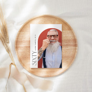 sixty arch photo 60th modern simple birthday party invitation