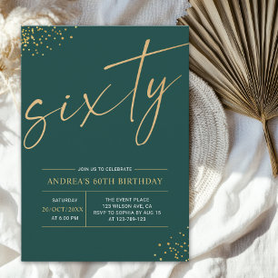 Sixty Birthday Gold & Green 60th Birthday Invitation