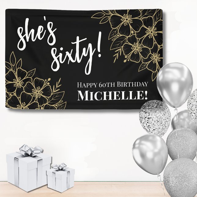 Sixty Black Gold 60th Birthday Party Banner (Sixty Black And Gold 60th Birthday Party Banner)