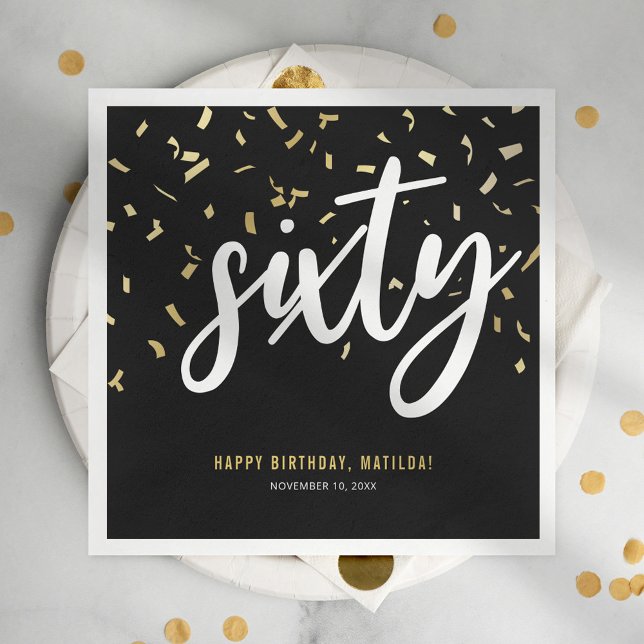 Sixty Black Gold 60th Birthday Party Napkin (Creator Uploaded)
