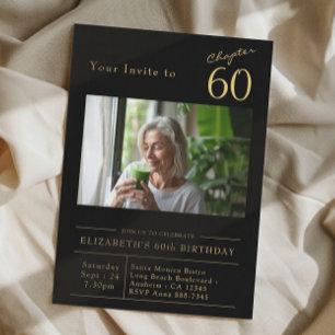 Sixty Black Gold 60th Birthday Party Photo Invitation