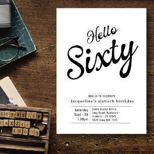 Sixty Black White Modern 60th Birthday Invitation