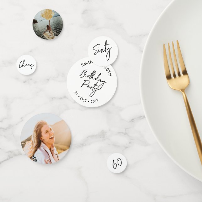 Sixty | Black & White Modern 60th Birthday Photo Confetti (Group)