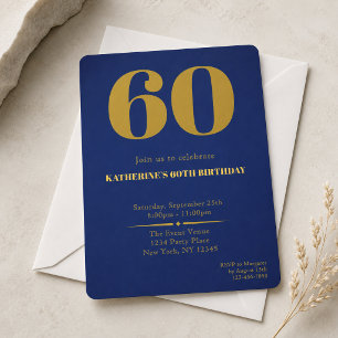 Sixty Blue Gold 60th Birthday Invitation