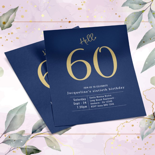 Sixty Blue Gold Budget 60th Birthday Invitation Flyer (Creator Uploaded)