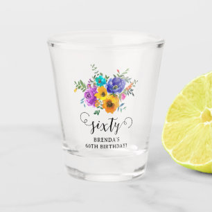 Sixty' Bright & Bold Floral 60th Birthday Shot Glass