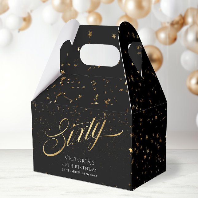 Sixty Elegant Black and Gold 60th Birthday Party Favour Box (Sixty Elegant Black and Gold 60th Birthday Party Favor Boxes)
