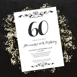 Sixty Elegant Black & White 60th Birthday Party Invitation