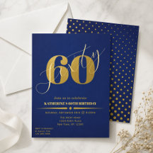 Sixty Elegant Blue & Gold 60th Birthday Invitation