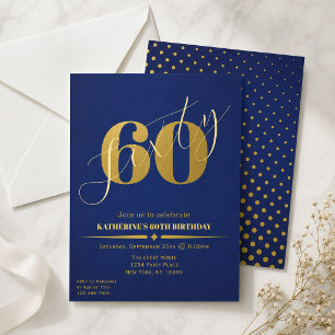 Sixty Elegant Blue & Gold 60th Birthday Invitation
