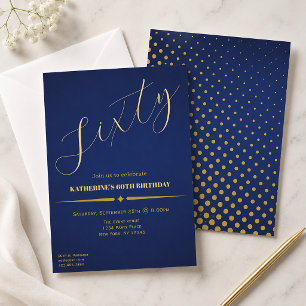 Sixty Elegant Blue & Gold 60th Birthday Invitation