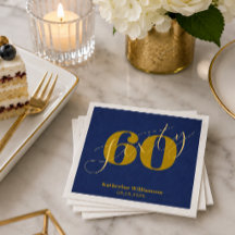 Sixty Elegant Blue & Gold 60th Birthday Invitation