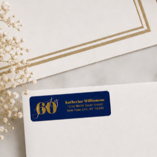 Sixty Elegant Blue & Gold 60th Birthday Invitation Return Address Label