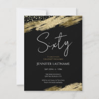 Sixty Elegant Script Black and Gold Birthday