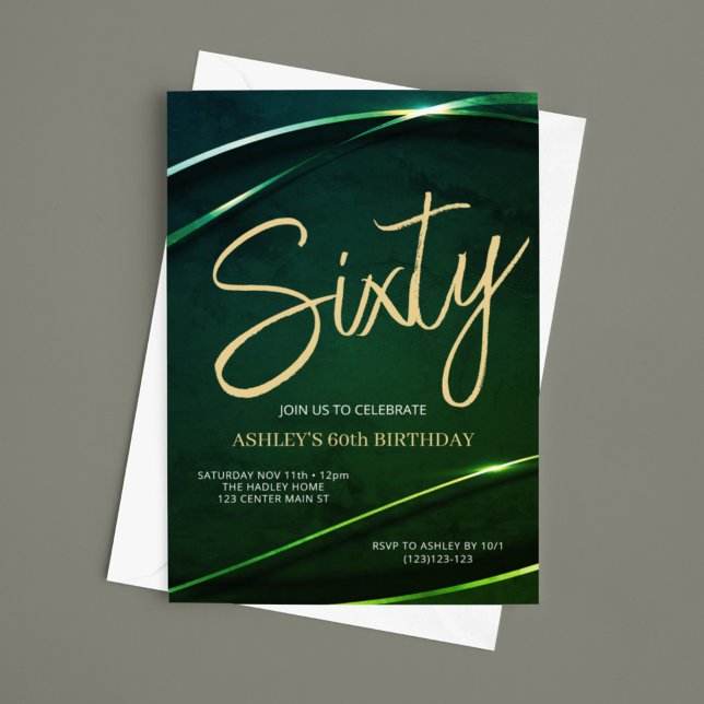 Sixty Emerald Green and Gold 60th Birthday Invitation (Creator Uploaded)