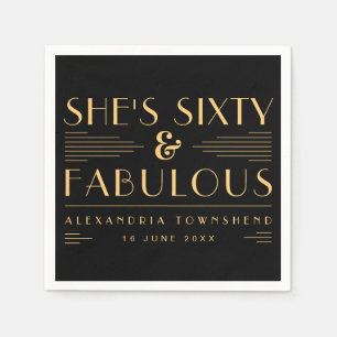 Sixty & Fabulous Art Deco Name Date 60th Birthday Napkin