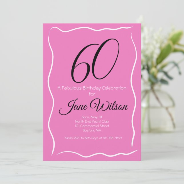   Sixty & Fabulous Birthday Invitation Pink Black (Standing Front)