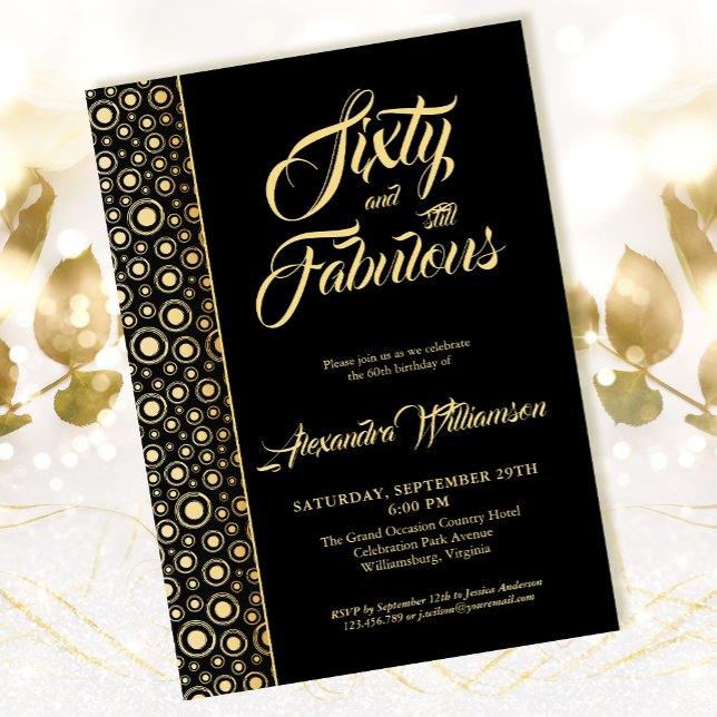 Sixty & Fabulous Elegant Black Gold 60th Birthday  Invitation (Creator Uploaded)