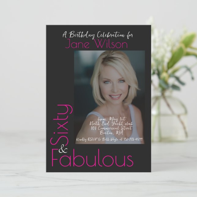  Sixty & Fabulous Invitation Pink & Black Photo (Standing Front)