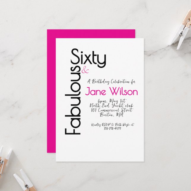   Sixty Fabulous Pink Birthday Chic Invitation (Front/Back In Situ)