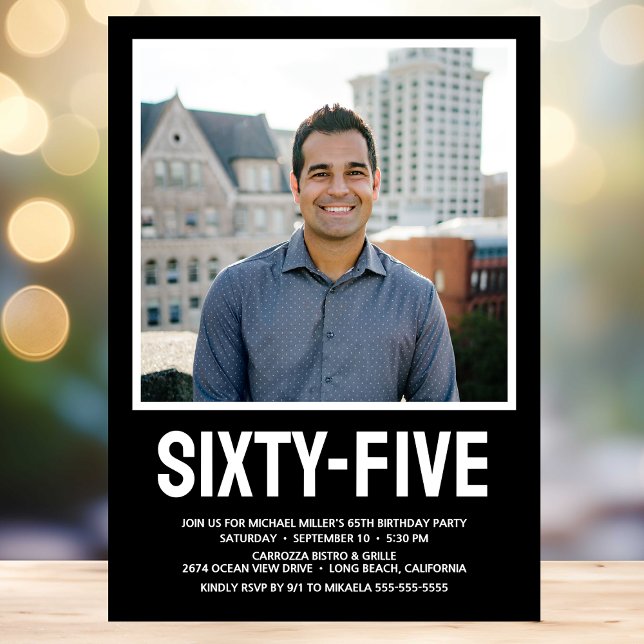 Sixty Five 65th Birthday Bold Type Photo Invitation (Creator Uploaded)