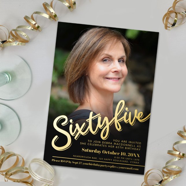 Sixty five 65th Birthday custom photo black gold (Creator Uploaded)