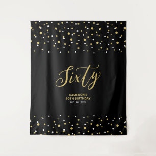 Sixty   Gold & Black 60th Birthday Party Backdrop Tapestry