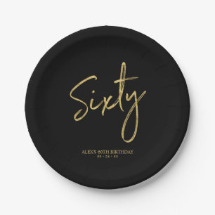 Sixty Gold Lettering 60th birthday Paper Plates