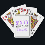 SIXTY HELL YEAH! Personalised 60th Birthday Gift Playing Cards<br><div class="desc">Make their milestone birthday unforgettable with a deck of personalised poker cards that screams celebration. Featuring the iconic "SIXTY HELL YEAH!" in radiant purple,  these cards are playful,  bold,  and totally gift-worthy. A fun way to honour the guest of honour and keep the good vibes rolling!</div>
