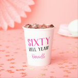 Sixty Hell Yeah Personalised Pink 60th Birthday Paper Cups<br><div class="desc">Turn the celebration up a notch with these bold and sassy "Sixty Hell Yeah!" paper cups in vibrant pink. Personalised with the birthday honoree’s name, they’re the perfect mix of fun and function for a 60th birthday bash. Great for cocktails, mocktails, or punch, and sure to bring extra flair to...</div>