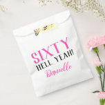Sixty Hell Yeah! Pink 60th Birthday Favour Bag<br><div class="desc">Fierce,  fabulous,  and sixty! This pink “Sixty Hell Yeah!” favour bag adds attitude and charm to her milestone birthday party. Customisable with the birthday girl’s name and ready to fill with goodies. Part of a larger matching collection for a coordinated celebration.</div>