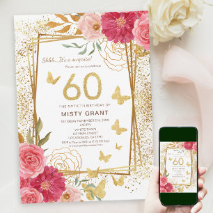 Sixty Milestone Modern Gold & Pink 60th Birthday Invitation