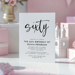 Sixty   Modern 60th Black & White Birthday Party Magnetic Invitation
