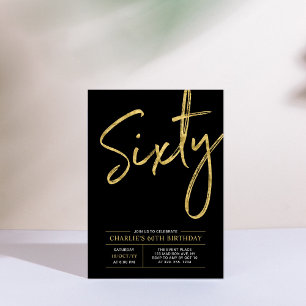 Sixty   Modern Gold & Black 60th Birthday Party Invitation
