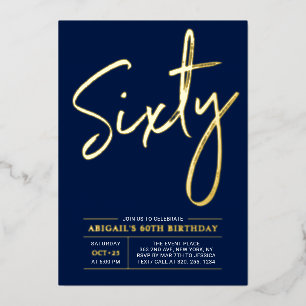 Sixty   Modern Gold Navy 60th Birthday Party
