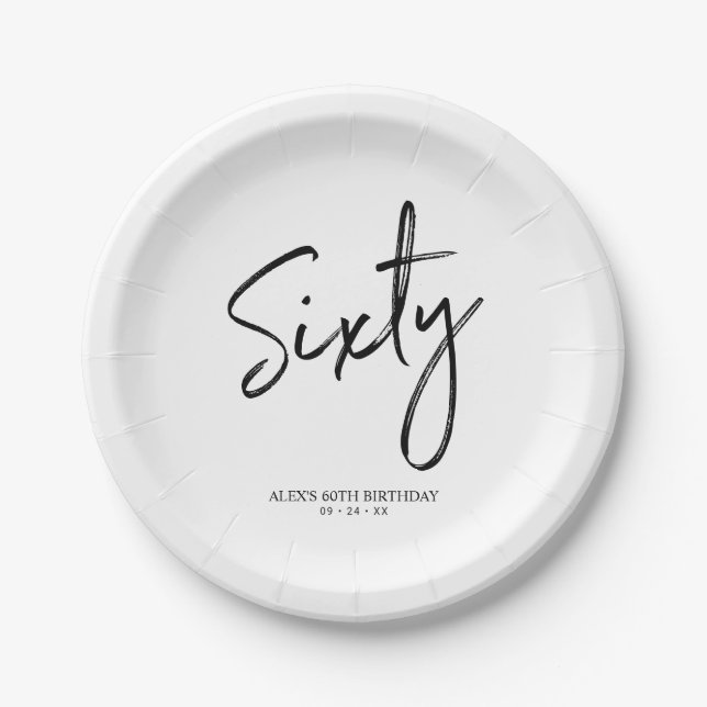 Sixty Modern Lettering 60th birthday Paper Plates (Front)
