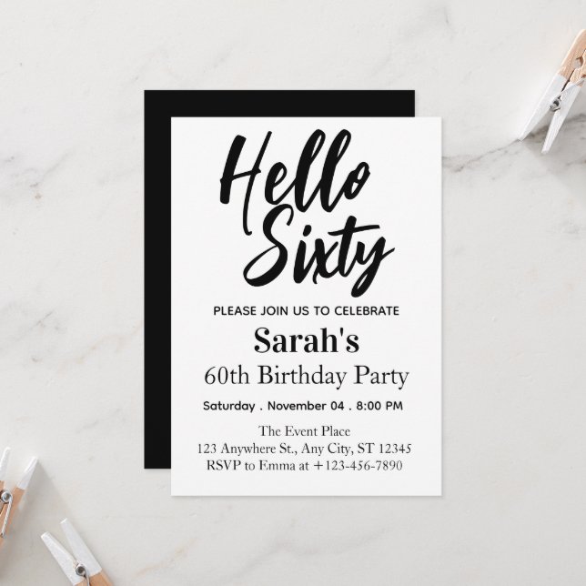 Sixty Modern Minimalist 60th Birthday Invitation (Front/Back In Situ)